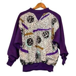 Vintage Clipper Bay Abstract Print Pullover Sweatshirt - Size S